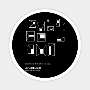 Le Corbusier Notre Dame du Haut Building White Outline Magnet